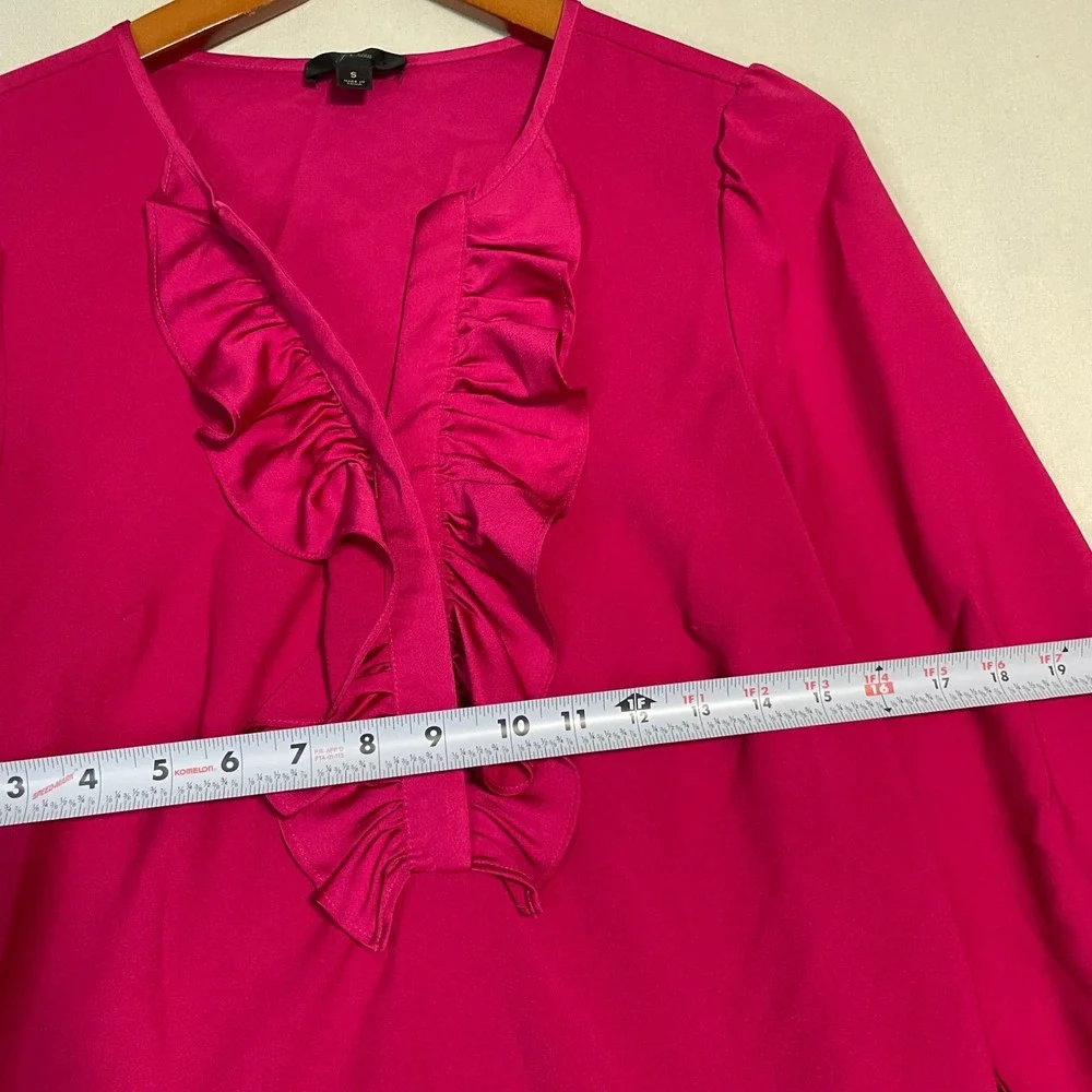 J. Crew Women's Pink Ruffle Front‎ Long Sleeve V Neck Blouse Shirt Top - Size S